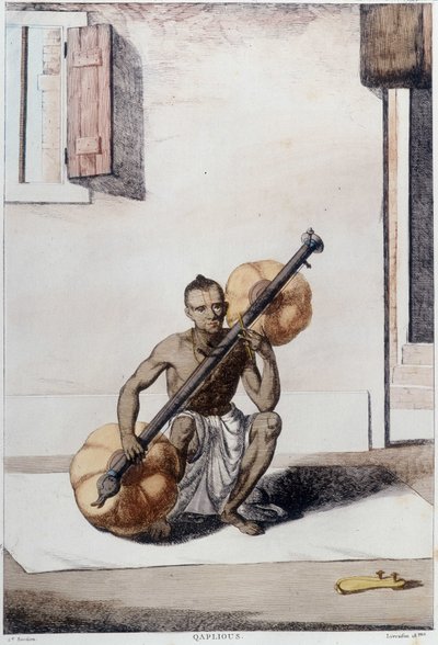 Indian culture, civilization and society: musician with traditional Indian string instrument. Engraving from 1808. by Unknown artist