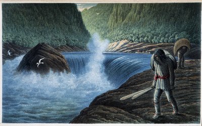 Indian near the Rapids: the Third Rapid on the Moisie - in Exploration of the Labrador Peninsula, by Hind, Henri Youle by Unknown artist