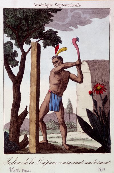 Indian of Louisiana taking an oath - engraving by Unknown artist