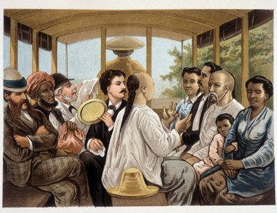 Indonesians and West in an Indonesian bus - Het kamerlind van Berkentstein in Nederlandsch-Indie by MTH Perelaer - Leiden - AW Sijjhoff teekeningen door JC Rappard - Batavia dans un transport de eerste avond aan wal by Unknown artist