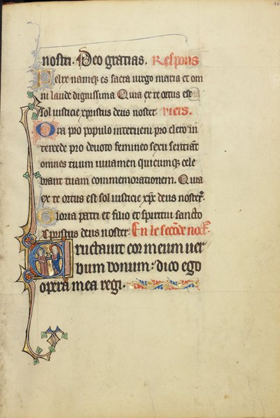 Initial E: The Virgin Mary and an Apostle in Conversation by Unknown artist