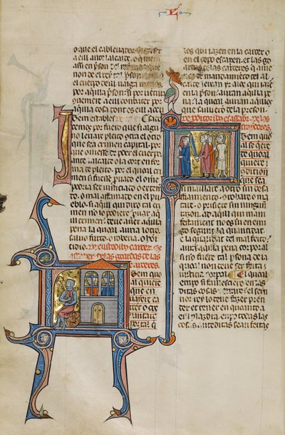 Initial I: Two Men in Prisons; Initial I: Two Men Killing Two Other Men with a Sword and by Hanging by Unknown artist