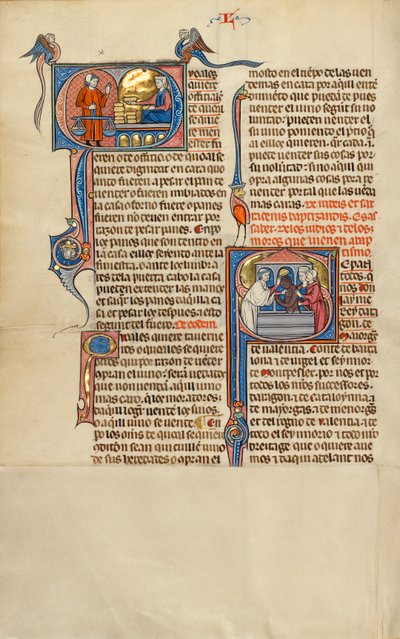 Initial Q: A Woman with Bread Loaves before a Man Holding a Scale; Initial S: The Baptism of a Muslim by Unknown artist