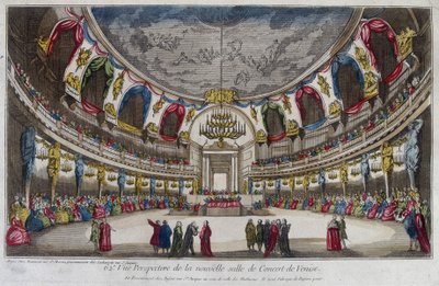 Interior of a concert hall in Venice. 18th century engraving by Unknown artist