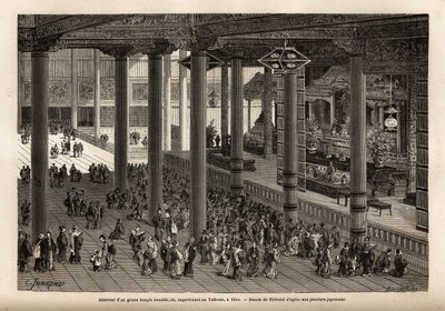 Interior view of a large Buddhist temple in Yedo by Unknown artist