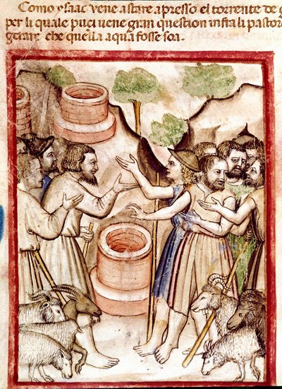 Isaac digs wells in the valley of Gerar and the shepherds of the valley quarrel with him (Detail) by Unknown artist