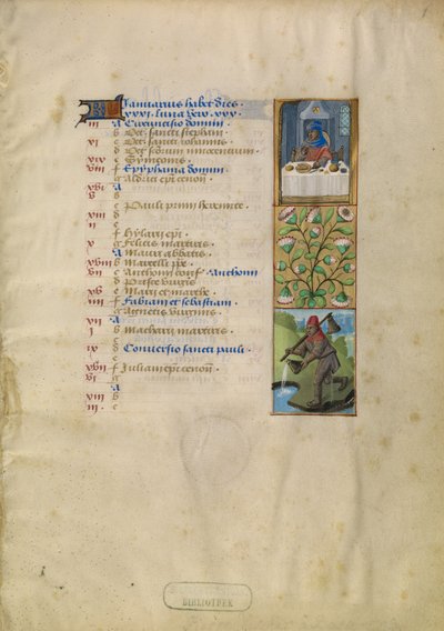 January Calendar Page; Feasting; Aquarius by Unknown artist
