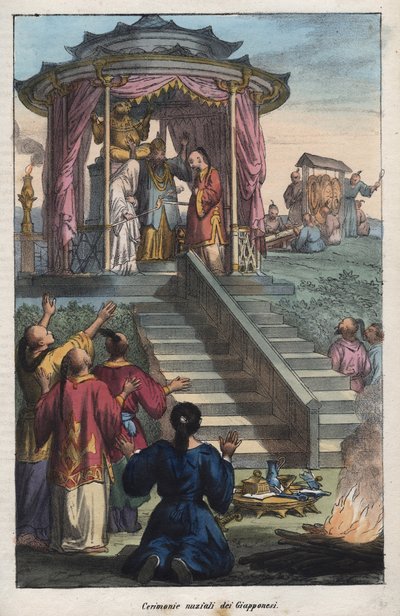 Japanese weddings - Wedding ceremony of the Japanese (engraving from 