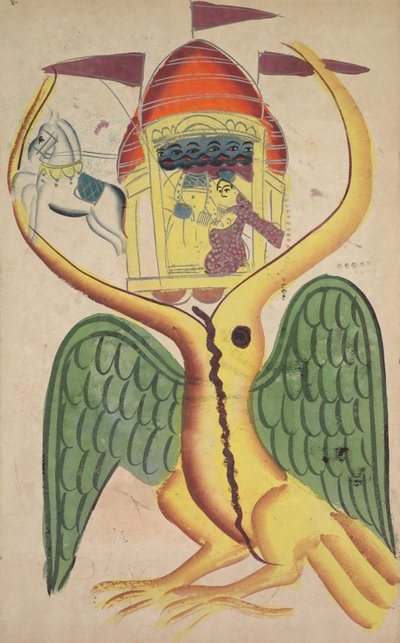 Jatayu Hinders Ravana’s Chariot, Trying to Prevent the Abduction of Sita (recto) by Unknown artist