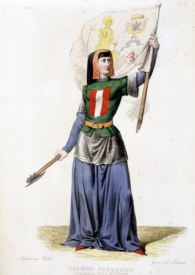 Jeanne Laisné, known as Jeanne Fourquet, nicknamed Jeanne Hachette French Heroine (1456 to?). Engraving of 1835 by Unknown artist