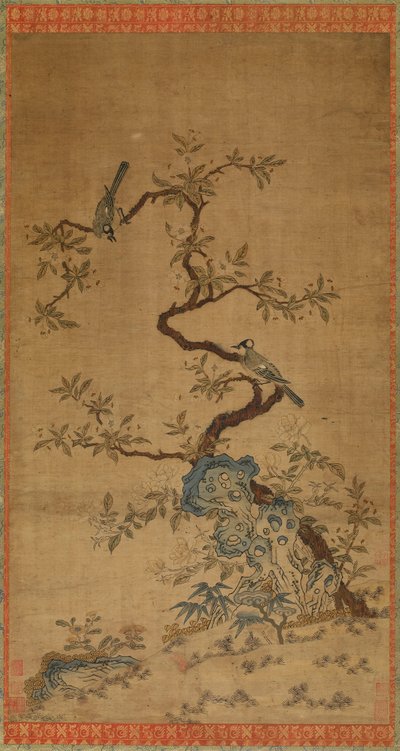 Kesi Tapestry of Two Birds and a Flowering Tree by Unknown artist