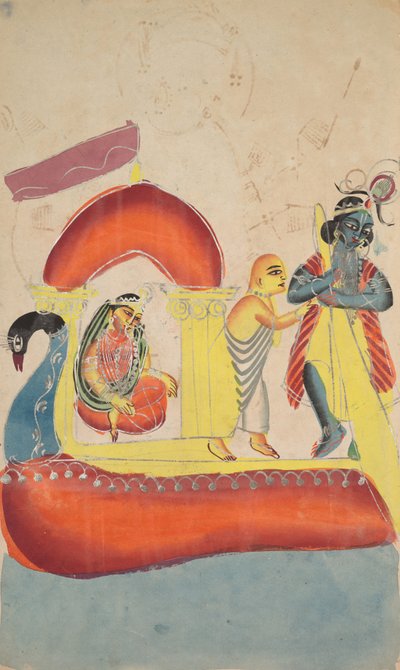 Krishna Ferrying Radha Across the Yamuna River (recto) by Unknown artist