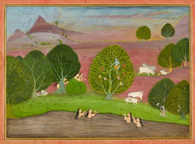 Krishna Steals the Clothes of the Gopis, Folio from a Bhagavata Purana by Unknown artist