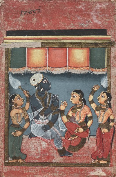 Krishna with Radha and Two Attendants (recto) by Unknown artist