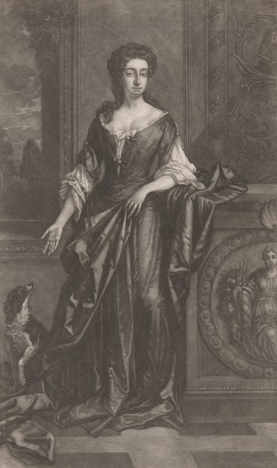 Lady (with dog, leaning against pedestal with bas-relief of cornucopia) by Unknown artist