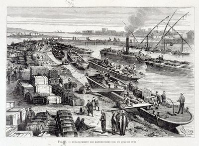 Landing of Goods on a Dock in the Suez Canal by Unknown artist