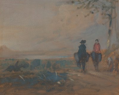 Landscape with Lake and Two Figures Riding by Unknown artist
