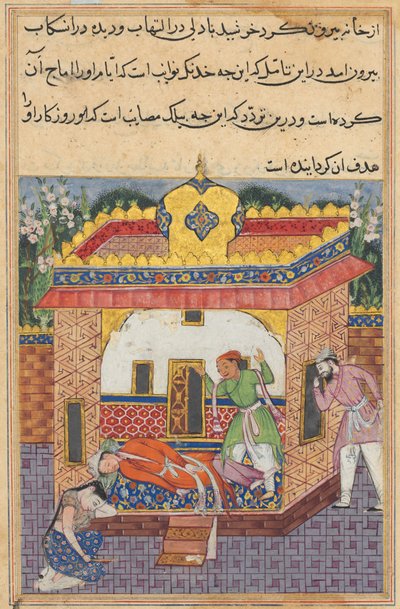 Latif, who has murdered his brother, falsely accuses Khurshid of the deed, from a Tuti-nama (Tales of a Parrot): Thirty-second Night by Unknown artist