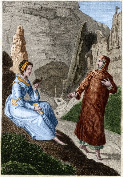 Laure de Noves (Laura) and Francesco Petrarca (Italian poet and humanist 1304 - 1374). Engraving from the end of the 18th century. by Unknown artist