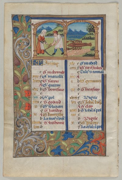 Leaf from a Book of Hours: Calendar Page for June (verso) by Unknown artist