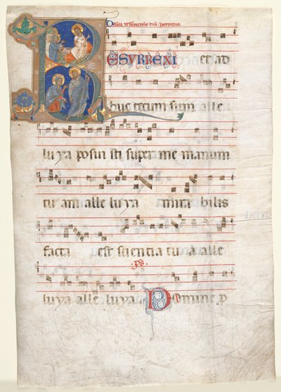 Leaf from a Gradual: Initial (R) with the Three Marys at the Tomb and 