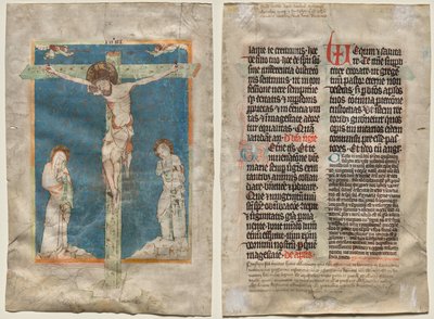 Leaf from a Missal: The Crucifixion (recto) and Text (verso) by Unknown artist