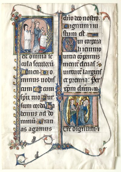Leaf from a Missal with Two Historiated Initials: Initial P (A Priest Celebrates Mass) and Initial V (Ecclesia and Synagogue) by Unknown artist