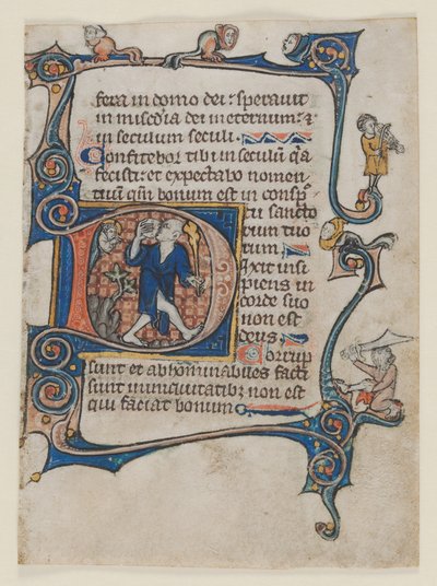 Leaf from a Psalter: Initial D: A Fool Rebuked by God by Unknown artist
