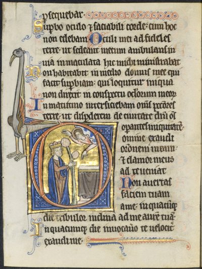 Leaf from a Psalter: Initial D: David in Prayer before an Altar and Christ in a Cloud (2 of 2 Excised Leaves) by Unknown artist