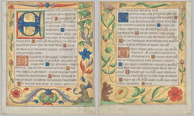 Leaf from a Psalter and Prayerbook: Initial E with Ornamental Border Containing a Seated Satyr and a Bird Eating Grapes (recto) and Ornamental Border with Flowers and Squirrel (verso) by Unknown artist