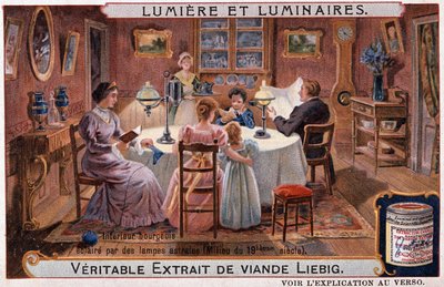 Lights and Luminaires, Bourgeois Interior Illuminated by Astral Lamps by Unknown artist