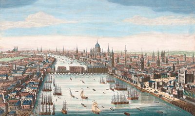 London in the 18th Century, View up the River Thames to London Bridge and St Paul