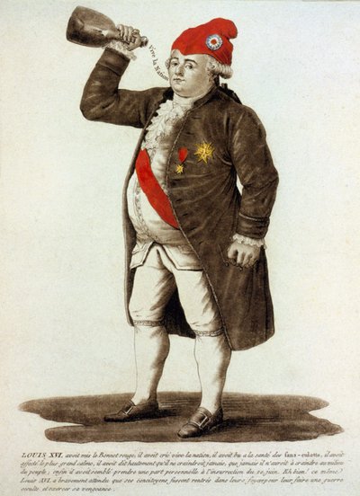 Louis XVI wearing the Phrygian cap and drinking from the bottle by Unknown artist