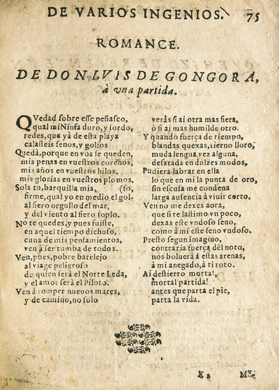 Luis de Góngora y Argote, "Romance to a Departure" (print) by Unknown artist