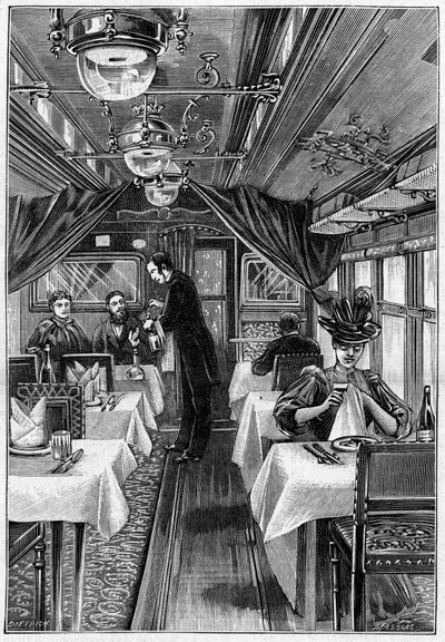 Luxury trains in Europe: internal view of a restaurant wagon by Unknown artist