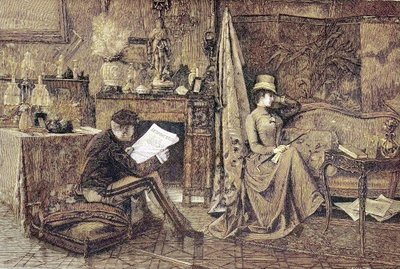 Madame Sulking, Couple, He is Reading the Newspaper and She is Sitting on the Sofa and is Offended by Unknown artist