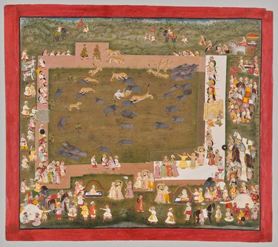 Maharana Sangram Singh II of Mewar (r. 1710–34) and Stages a Boar Hunt with Tigers at Sadri by Unknown artist