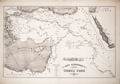 Map of Turkey showing telegraph cables and stations by Unknown artist