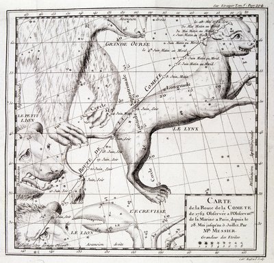 Map of the 1762 comet road and map of the sky, observed by Messier by Unknown artist