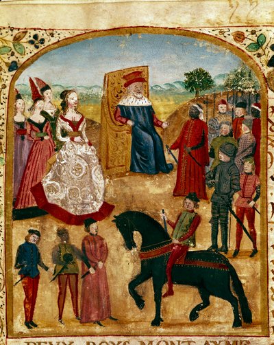Margaret of York (1446-1503) meets her husband Charles the Temerary, Duke of Burgundy to Damme 03/07/1468. Miniature taken from 