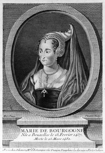 Marie of Burgundy, daughter of Charles the Bold and wife of Maximilian of Austria. 19th century engraving by Unknown artist