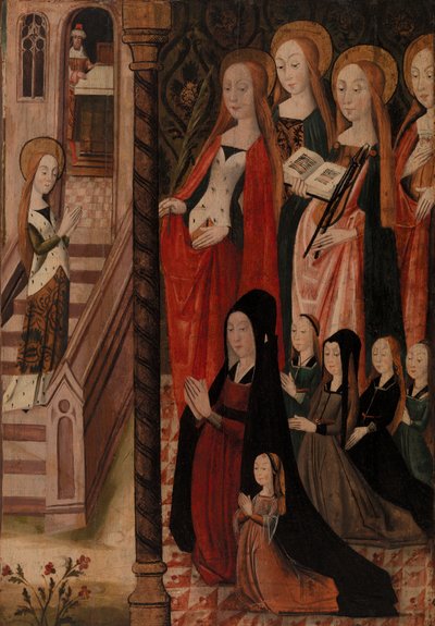 Mary Going to the Temple, Four Female Saints, and a Female Donor and her Daughters by Unknown artist