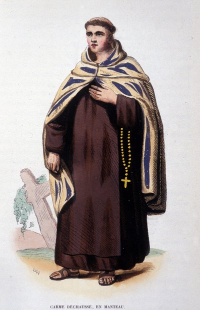 Member of the Order of Carmel loose (Order of Our Lady of Mount Carmel). Engraving of the 19th century by Unknown artist