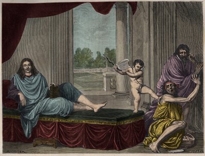 Moliere Jean Baptiste Poquelin (1622-1673) Evoking the Genie of Comedy to Cast Down Vice and Hypocrisy - Engraving after a Painting from the 17th Century by Unknown artist