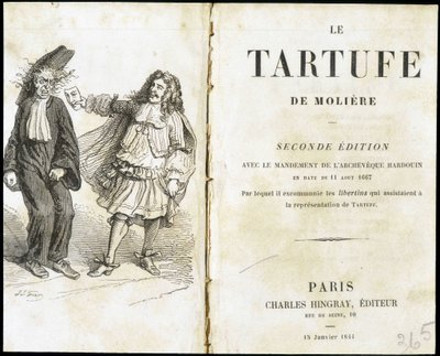 Moliere frightening an ecclesiaste using a theatre mask - Frontispiece of “Tartuffe” by Molière, ed. Hingray, Paris by Unknown artist
