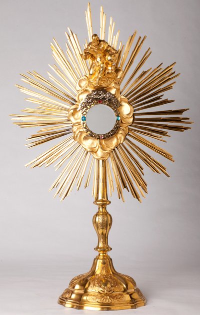 Monstrance. Vermeil, Diamonds, Fake Jewellery with Statue God the Father (Dieu le Père). 18th Century by Unknown artist