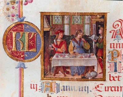Month of January: Banquet Scene. Miniature from the Breviary of Hercules I d