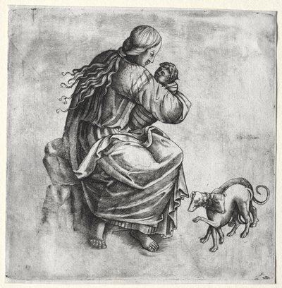 Mother and Child with Two Dogs by Unknown artist