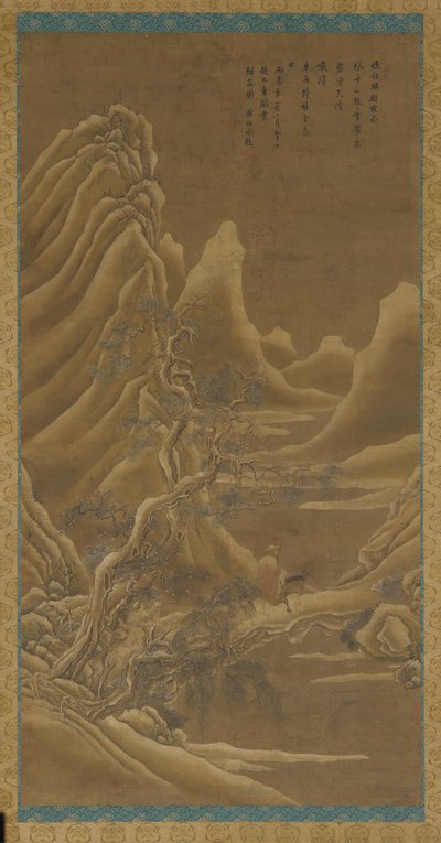 Mountains, a River, and Pines—a Man on a Donkey by Unknown artist