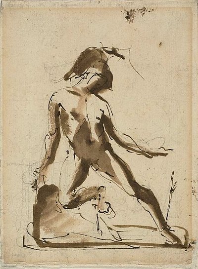 Mythological Figure: Achilles with Lionskin; Sketches of Figures by Unknown artist